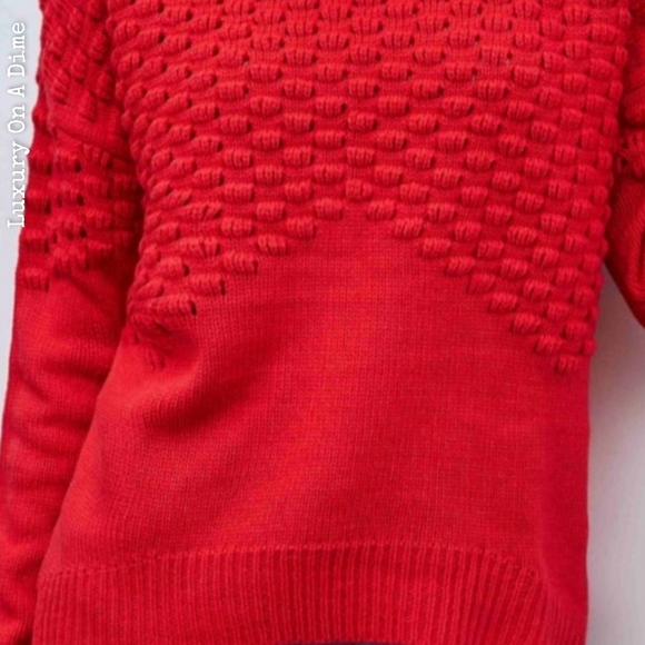 Distressed Openwork Breathable Knit Lightweight Sweater Pullover Red - Picture 5 of 9